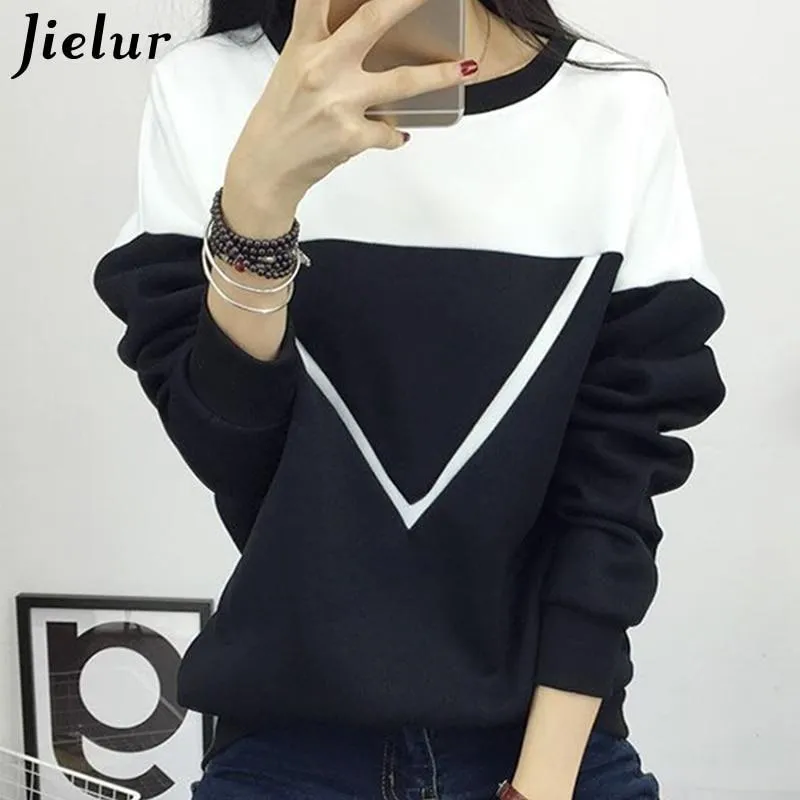 2019 Winter New Fashion Black and White Spell Color Patchwork Hoodies