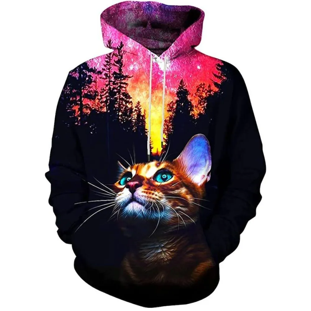 3D Graphic Printed Cotton Orange Cat Hoodies