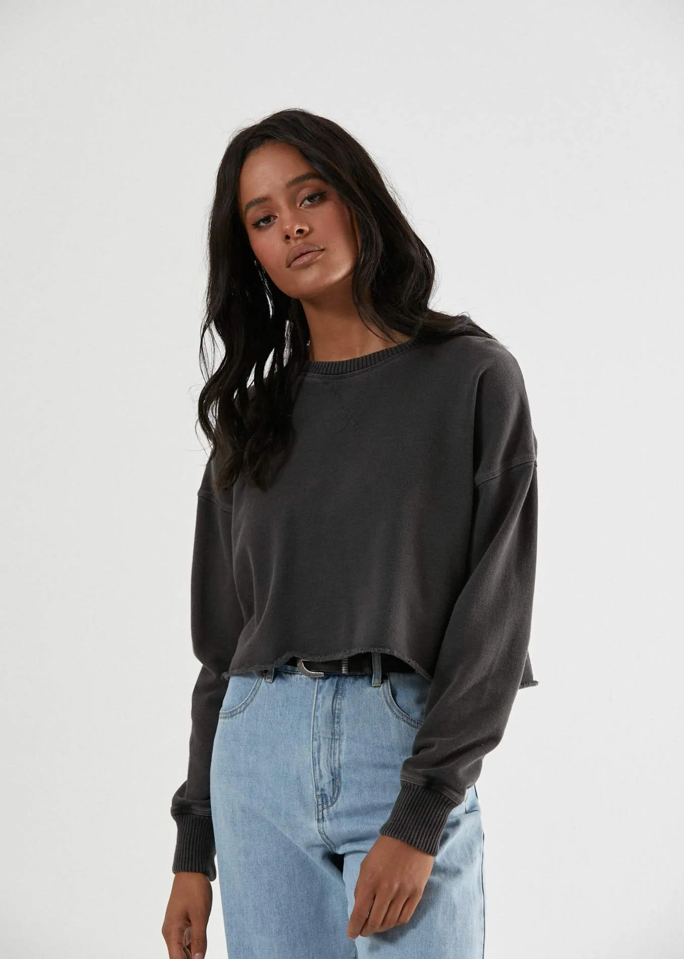 Afends Womens Downtown - Crew Neck - Stone Black