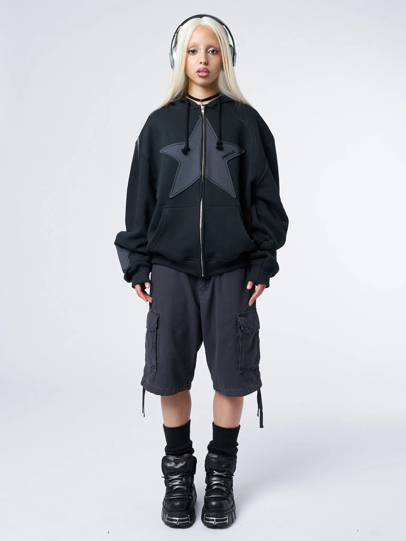 Celeste Star Black Oversized Zip Up Hoodie