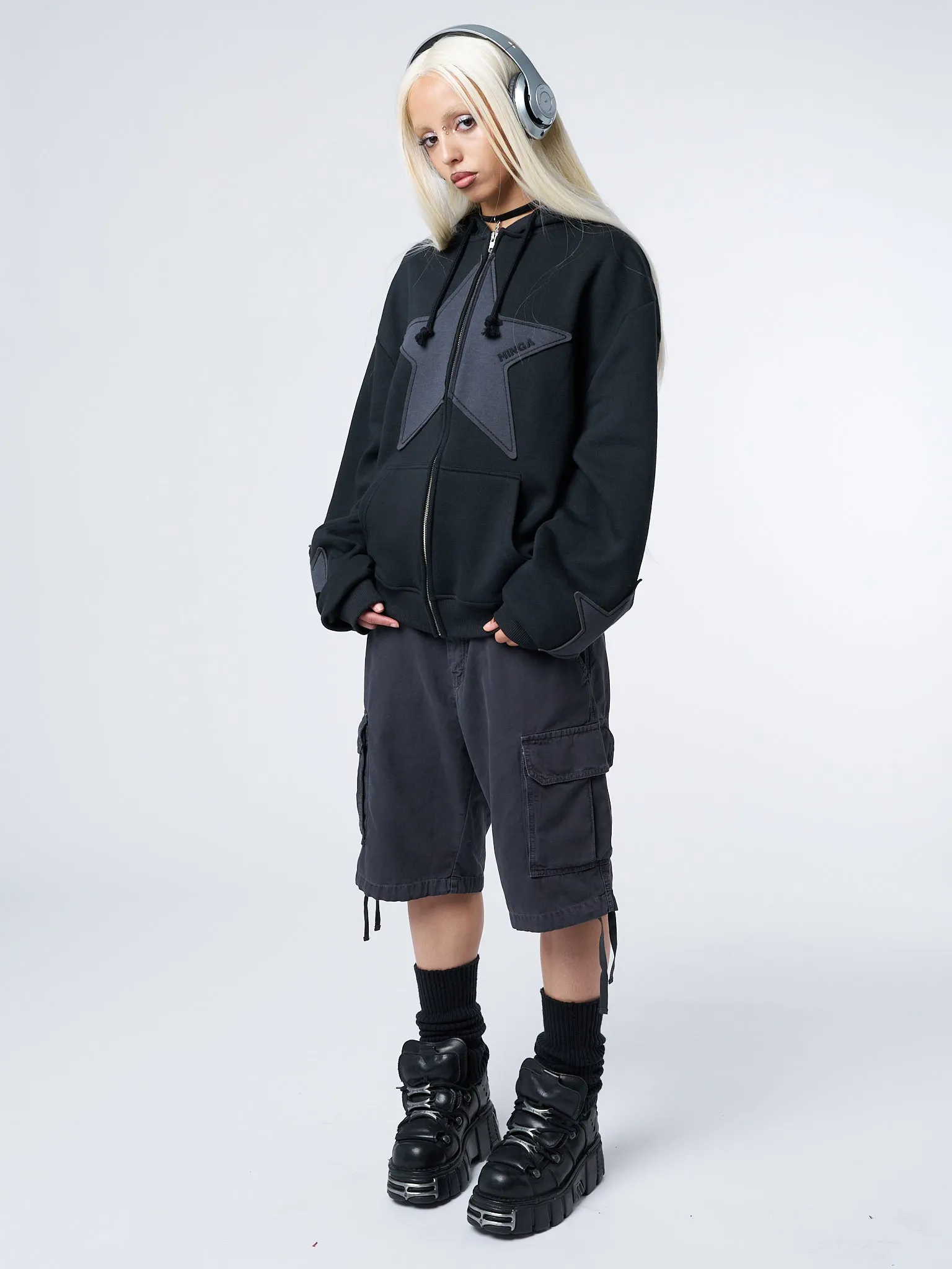 Celeste Star Black Oversized Zip Up Hoodie