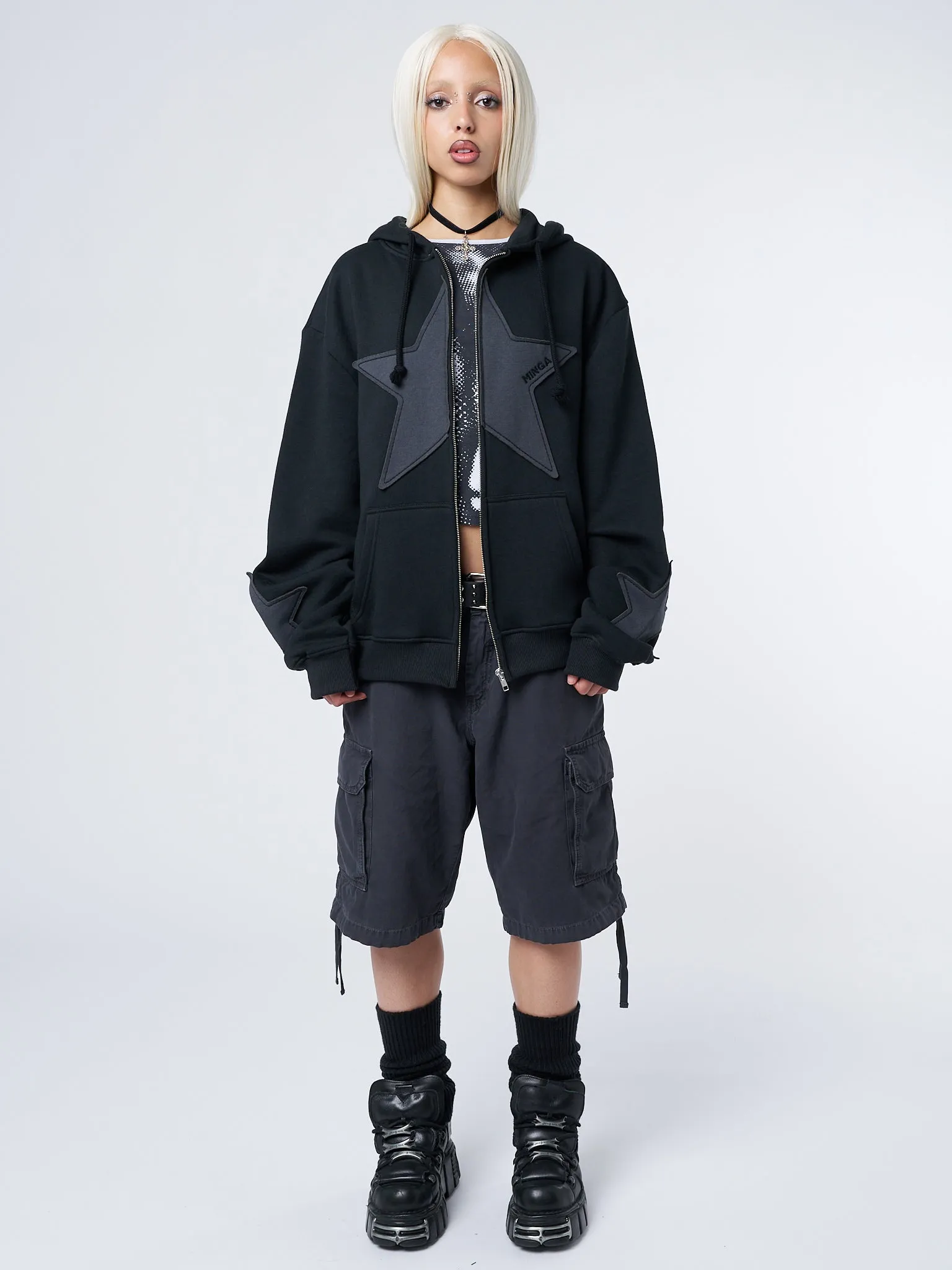 Celeste Star Black Oversized Zip Up Hoodie