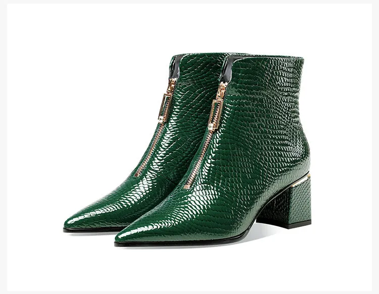 Crocodile Pattern Genuine Cowhide High Heel Boots