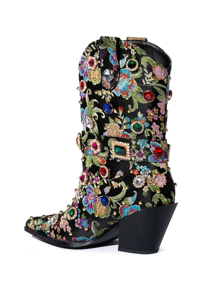 Crystal Embellished Wedge Heel Cowboy Boots