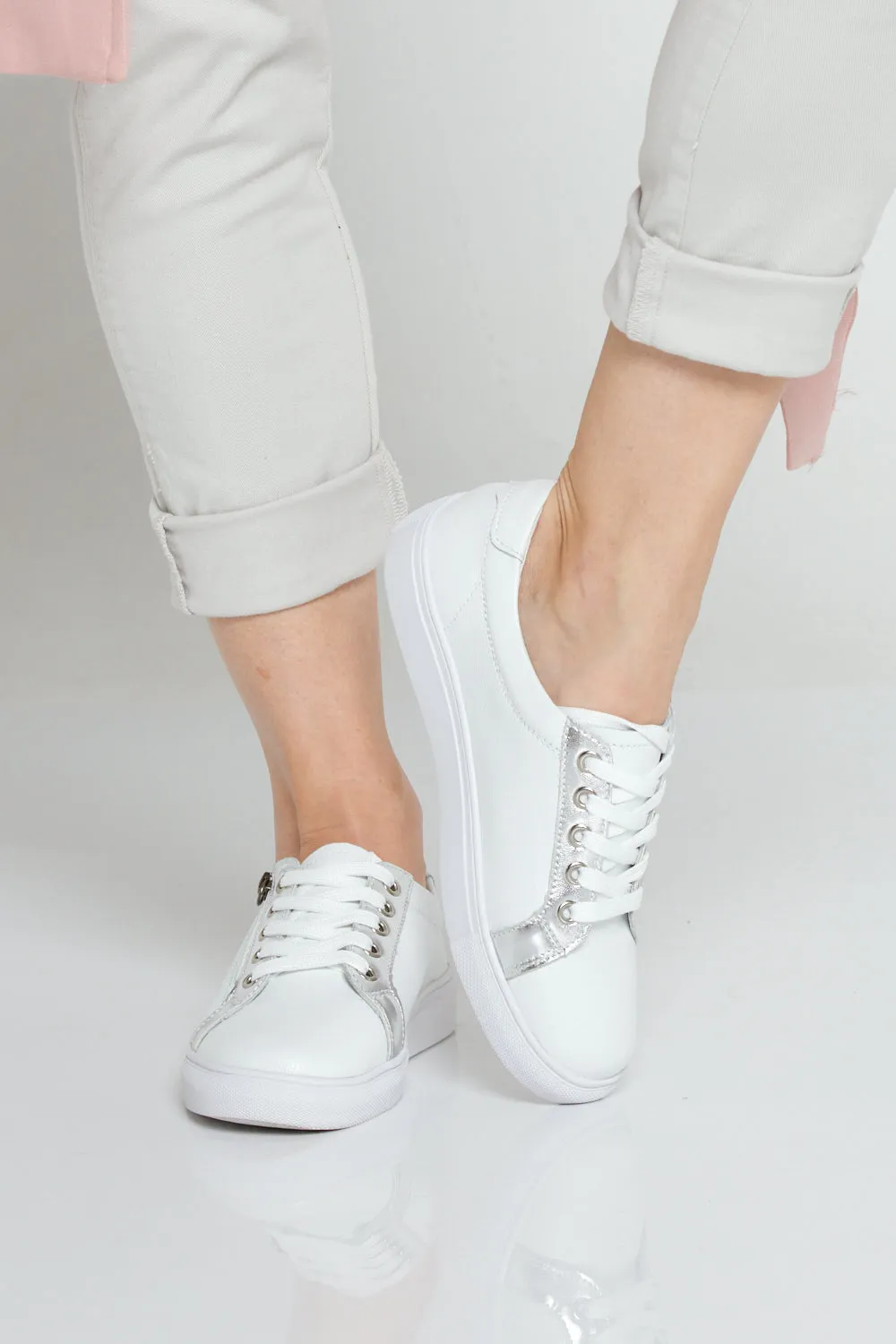 Evie Leather Sneakers - White/Silver