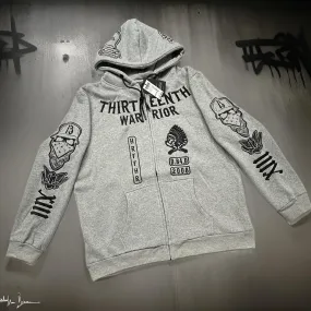 *HEADRUSH* (Heather Grey) ~13th Warrior~ Thick Zip Up Hoodies (Luxury) (Full Embroidery)