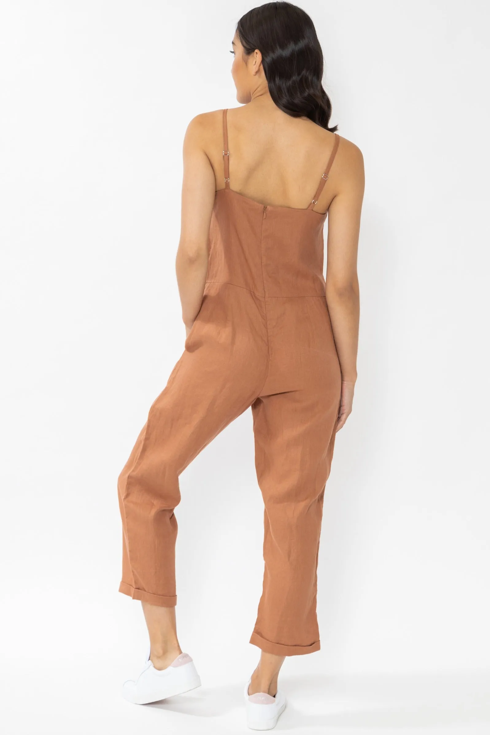 Holiday Rust Linen Strappy Relax Jumpsuit