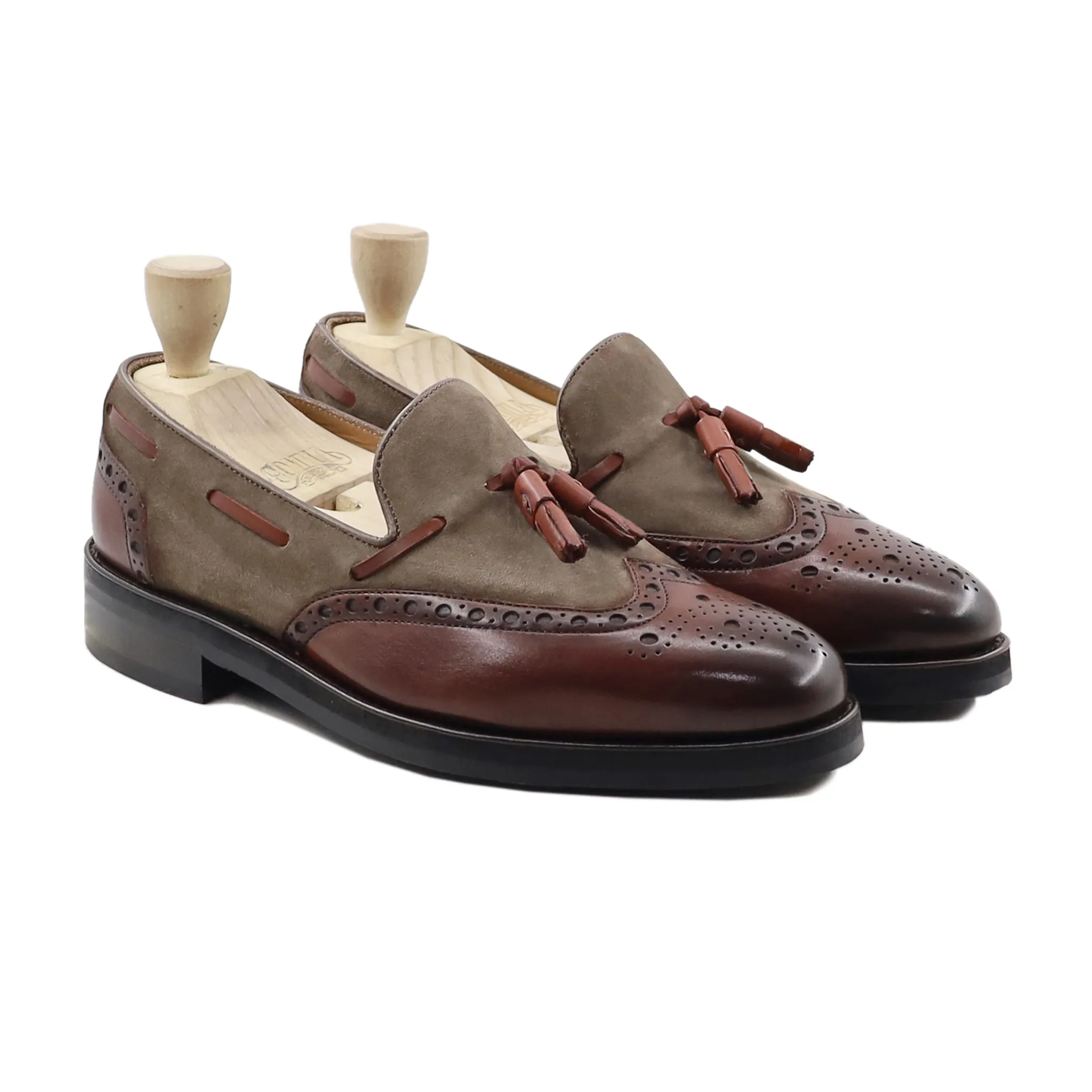 Naoki - Men's Brown Calf Leather and Camel Kid Suede Loafer