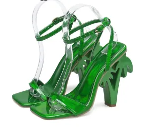 Palm Tree Heel Ankle Cross Strap Sandals