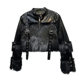 Pre Order:  Straps Buckles Faux Fur Short Jacket