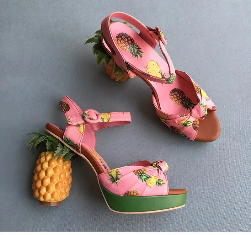 Printed Pineapple High Heel Sandals