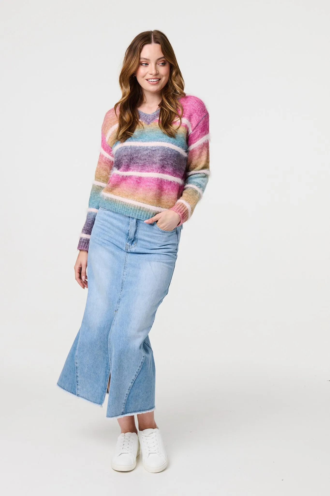 Striped V-Neck Relaxed Knit Jumper