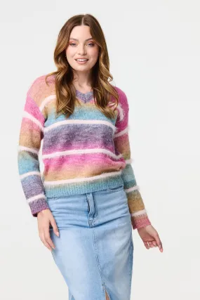 Striped V-Neck Relaxed Knit Jumper