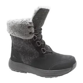 Women's Black Microfleece Lace Winter Leather Boots