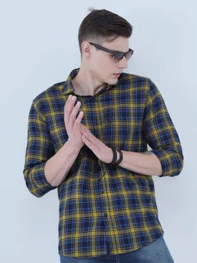 Yellow and Navy Blue Checkered Full Shirt